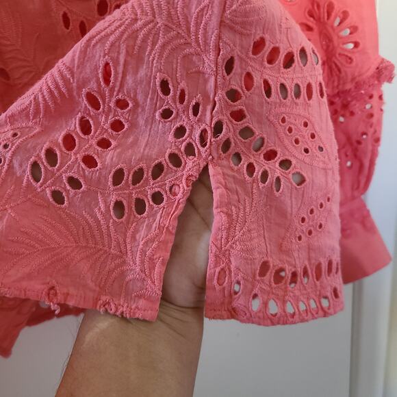 Kobi Halperin Winston Embroidered Eyelet Blouse Women’s S – Coral - Picture 10 of 11